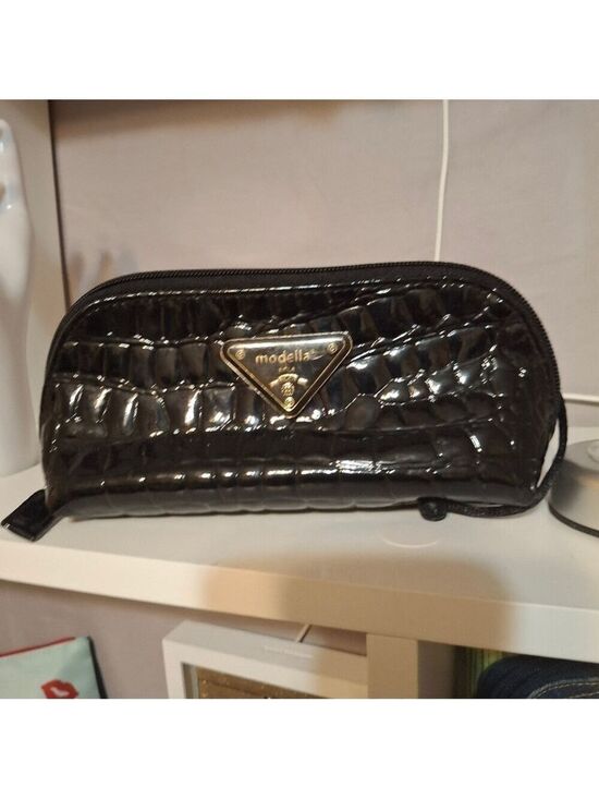 Modella Handbags - Modella Shiny Black Croc-Embossed Pouch Like New